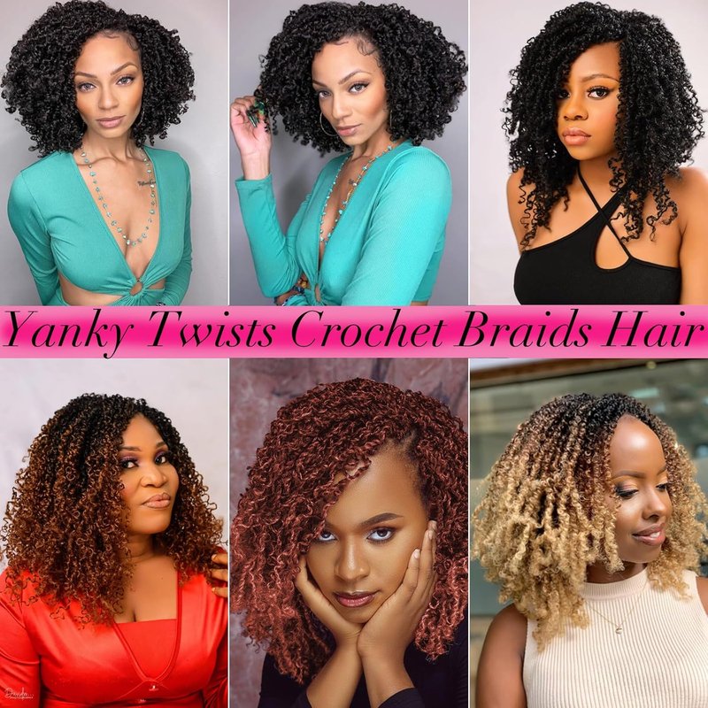 Pre-Twisted Yanky Twist Crochet Hair - Ombre Brown to Blonde, 10 Inch, 8PCS Bouncy Wavy Synthetic Extensions