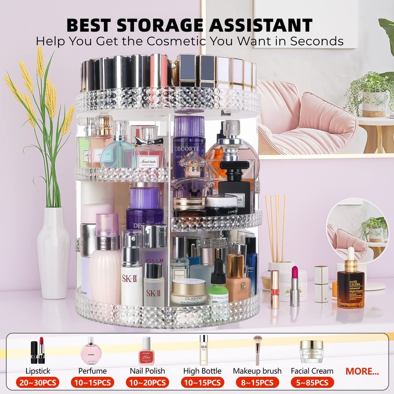 HEMTROY 360 Degree Rotating Makeup Organizer, Extra Large Capacity Perfume Organizer, Removable DIY 7 Layers Make up Organizer for vanity, Cosmetic Display Case Organizador De Maquillaje (Clear)