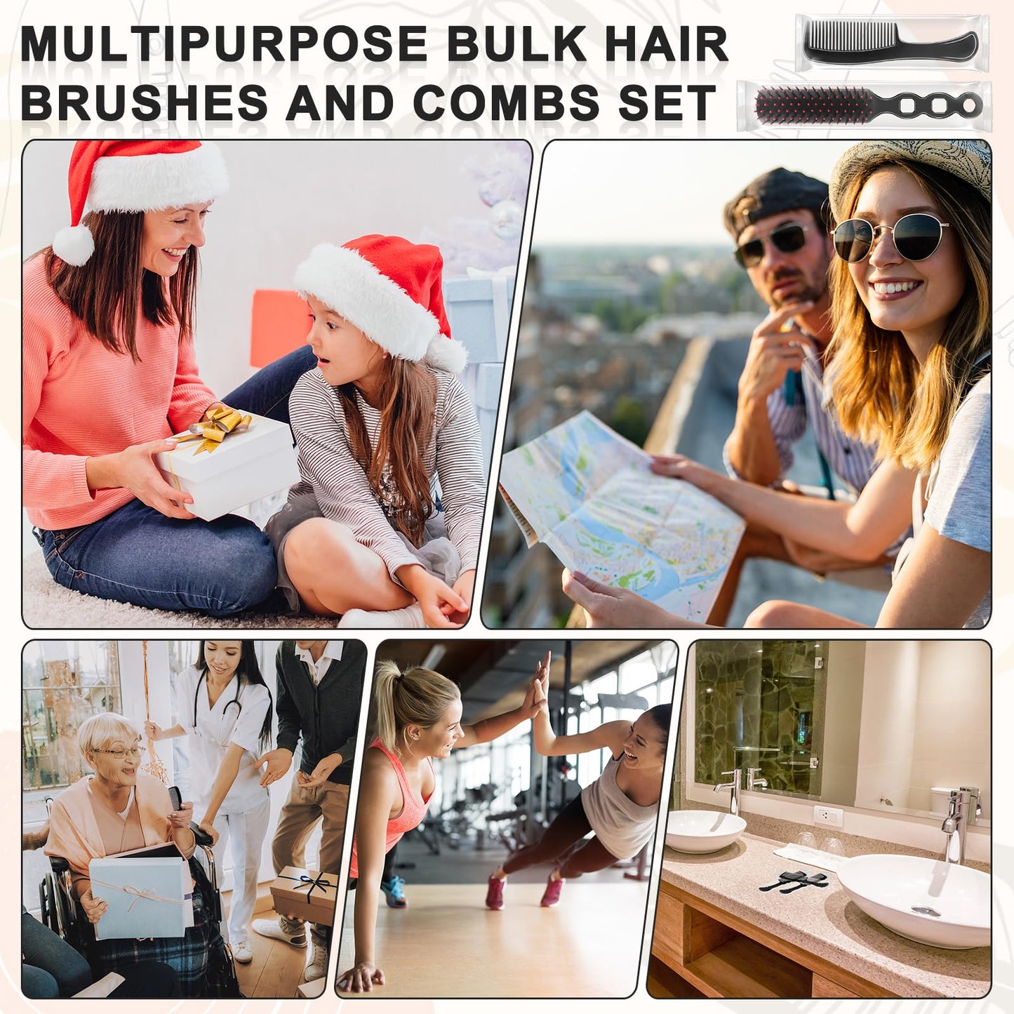 HOFASON 100 Pcs Bulk Hair Brushes Combs Set for Homeless Women, Disposable Individually Wrapped Detangling Hairbrush and Comb for Kids Hotel Nursing Hygiene Operation Bulk Christmas Child Item Gifts