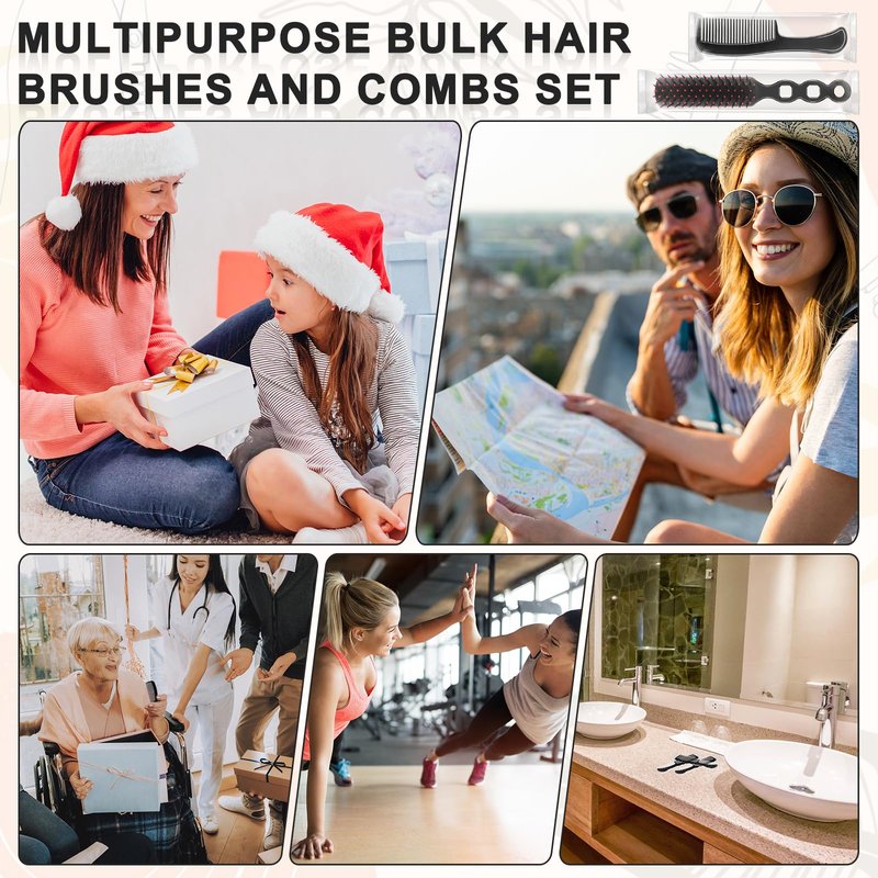 HOFASON 100 Pcs Bulk Hair Brushes Combs Set for Homeless Women, Disposable Individually Wrapped Detangling Hairbrush and Comb for Kids Hotel Nursing Hygiene Operation Bulk Christmas Child Item Gifts