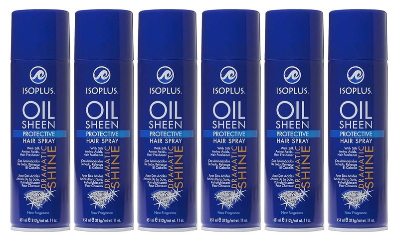 Isoplus Oil Sheen Hairspray - 11oz Aerosol Spray for Shine & Moisture | 6 Pack