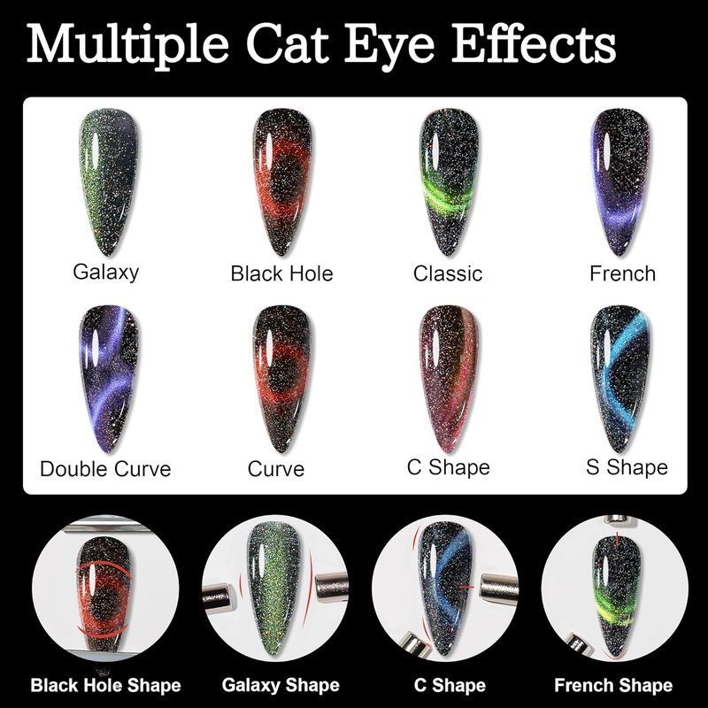 Cat Eye Gel Nail Polish Set - 9D Galaxy Chameleon Effect | 7.5ml x 6 with Magnet Stick for DIY Nail Art