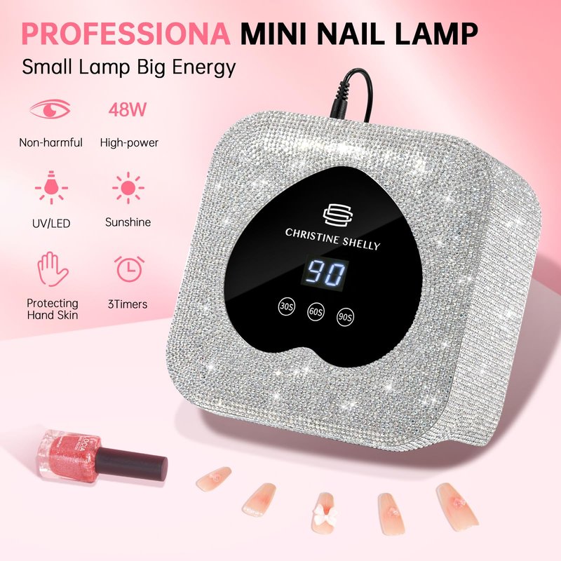 UV Nail Lamp, CHRISTINE SHELLY UV Light for Gel Nails, 48W Plug-in Mini Diamond Nail Lamp Nail Dryer with Touch Control Auto Sensor and 3 Timer Settings Nail Light Curing Lamp, Home, White Diamond