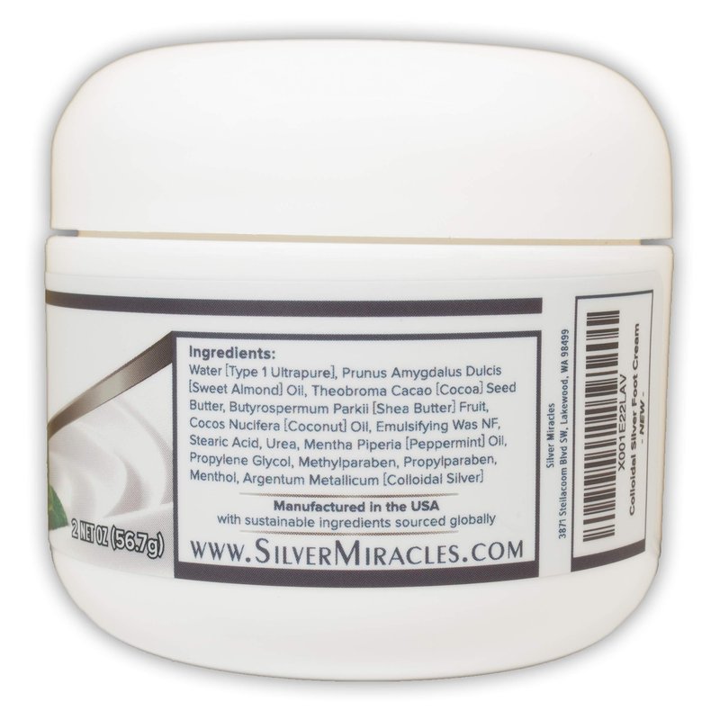 Silver Miracles Colloidal Silver Foot Cream - Peppermint Scent - Soothe, Cool, and moisturize - 2oz