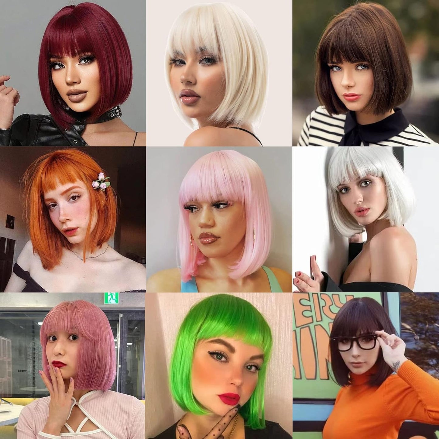 White Bob Wig With Bangs - 10 Inch Heat Resistant Synthetic Hair | Natural Look for Daily Wear & Parties