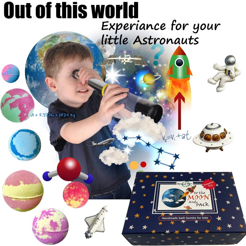 Galaxy Bath Bombs for Kids with Surprise Inside - Organic Bubble Bath Bombs with Educational Outer Space Planet Toys. Gentle, Natural & Kids Friendly - Birthday Gifts for Boys, Toddlers, Girls