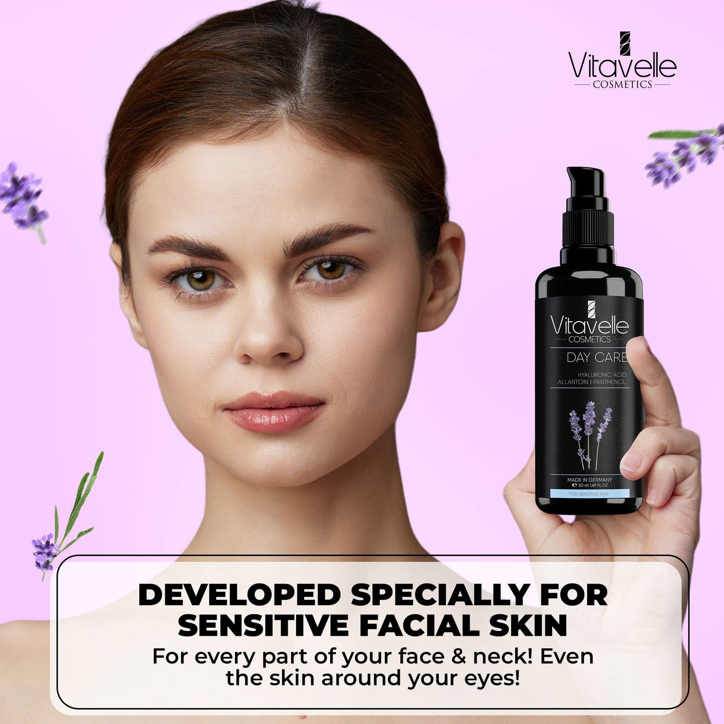 VITAVELLE Natural Day Moisturizer – Anti-Aging Hydrating Cream with Allantoin & Hyaluronic Acid – Lightweight Daily Facial Care for Oily & Combination Skin (1.69 Fl Oz)
