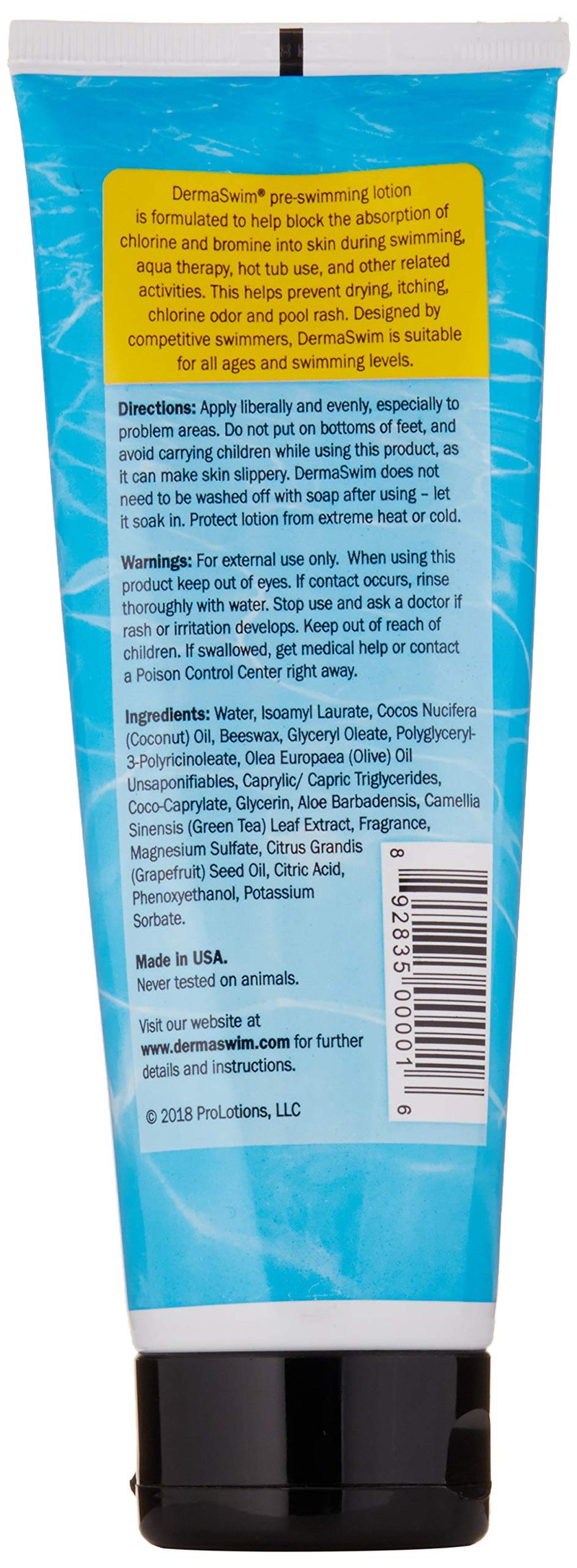 DERMASWIM Pre-Swim Lotion for Chlorine Protection – 8 fl oz | 97.5% Natural & Paraben-Free | Vitamin-Enriched with Aloe & Green Tea | Shields & Moisturizes Skin Before Swimming in Pools or Hot Tubs