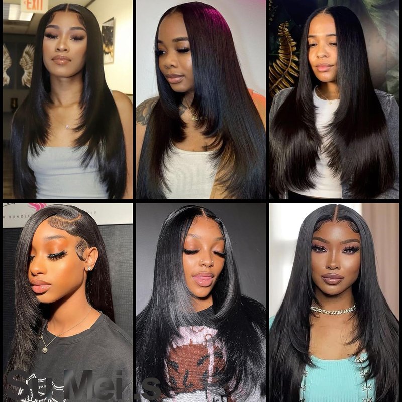 Su Mei.s Glueless Synthetic Lace Front Wig 26 Inches Long Straight Black Wigs for Black Women 13x5x1 HD Lace Hand Tied Pre Plucked Hairline (#1B Natural Black, 26 Inch)