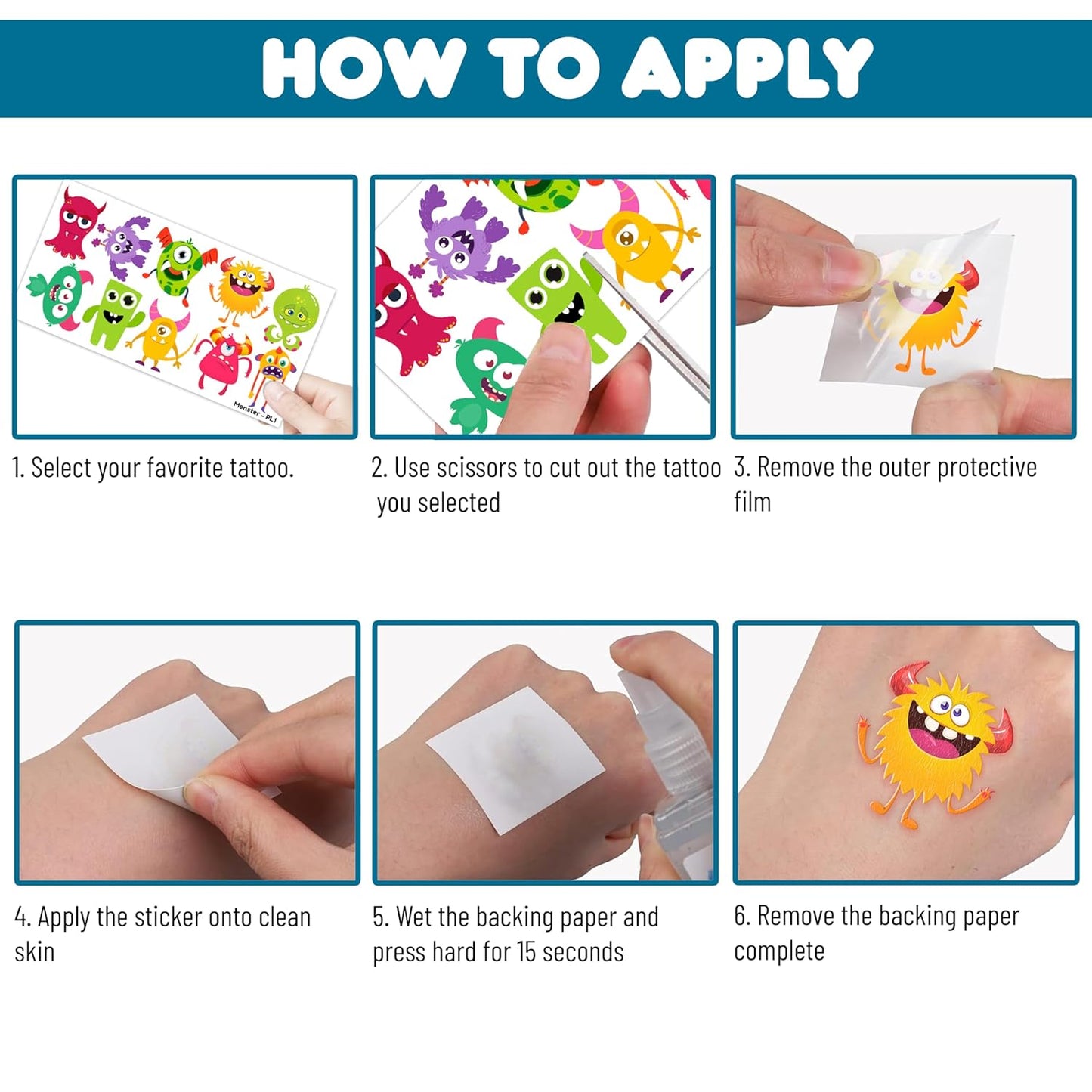 Monster Temporary Tattoos - 100 PCS Cute Little Monster Stickers for Birthday Party Favors | Kids' Rewards & Decorations
