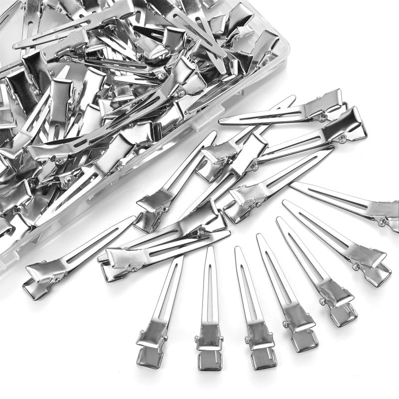 80pcs Metal Duck Billed Hair Clips for Styling Sectioning,Silver Hair Clips for Women Long Hair,Metal Alligator Curl Clips for Hair Roller,Salon,Bows DIY with Case