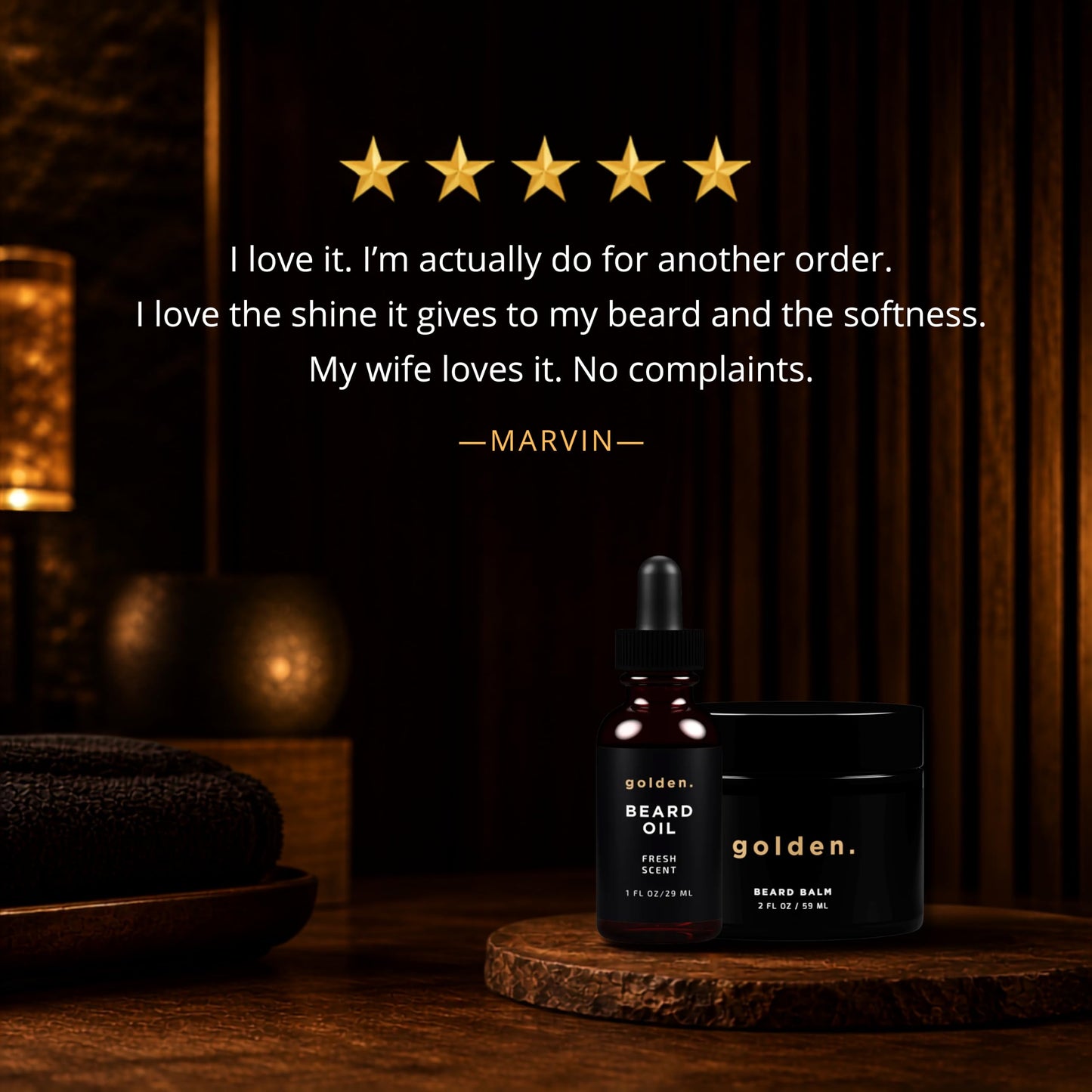 Golden Grooming Beard Bundle for Black Men - Natural Growth Kit with 2oz Balm & 1oz Oil - Shea Butter Conditioner - Fresh (Regular)