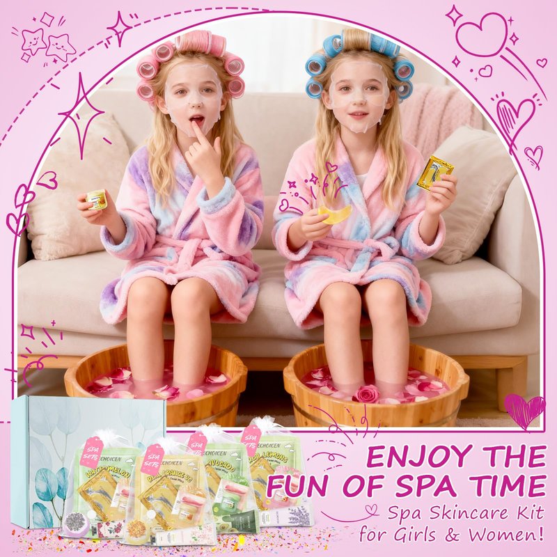 56Pcs Spa Party Supplies Set,Including 8 Spa Kits with Facial Masks Eye Patches Hand Cream Lip Balm Foot Bath Bombs,Ideal Gift for Sleepover,Spa Day,Slumber & Birthday Party Favors