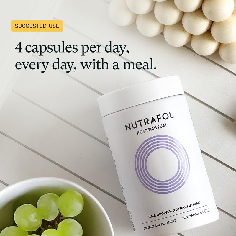 Nutrafol Postpartum Hair Growth Supplements, Clinically Tested for Visibly Thicker Hair and Less Shedding, Breastfeeding-friendly - 2 Month Supply, Pack of 2