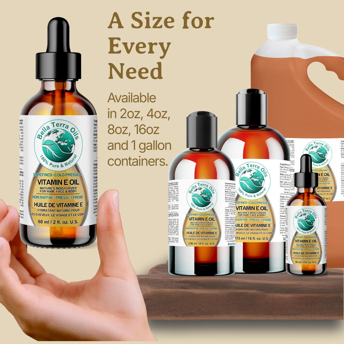 Bella Terra Oils Natural Vitamin E Oil 4oz – Wheat Germ Derived D-Alpha Tocopherol Oil for Face, Body & Hair