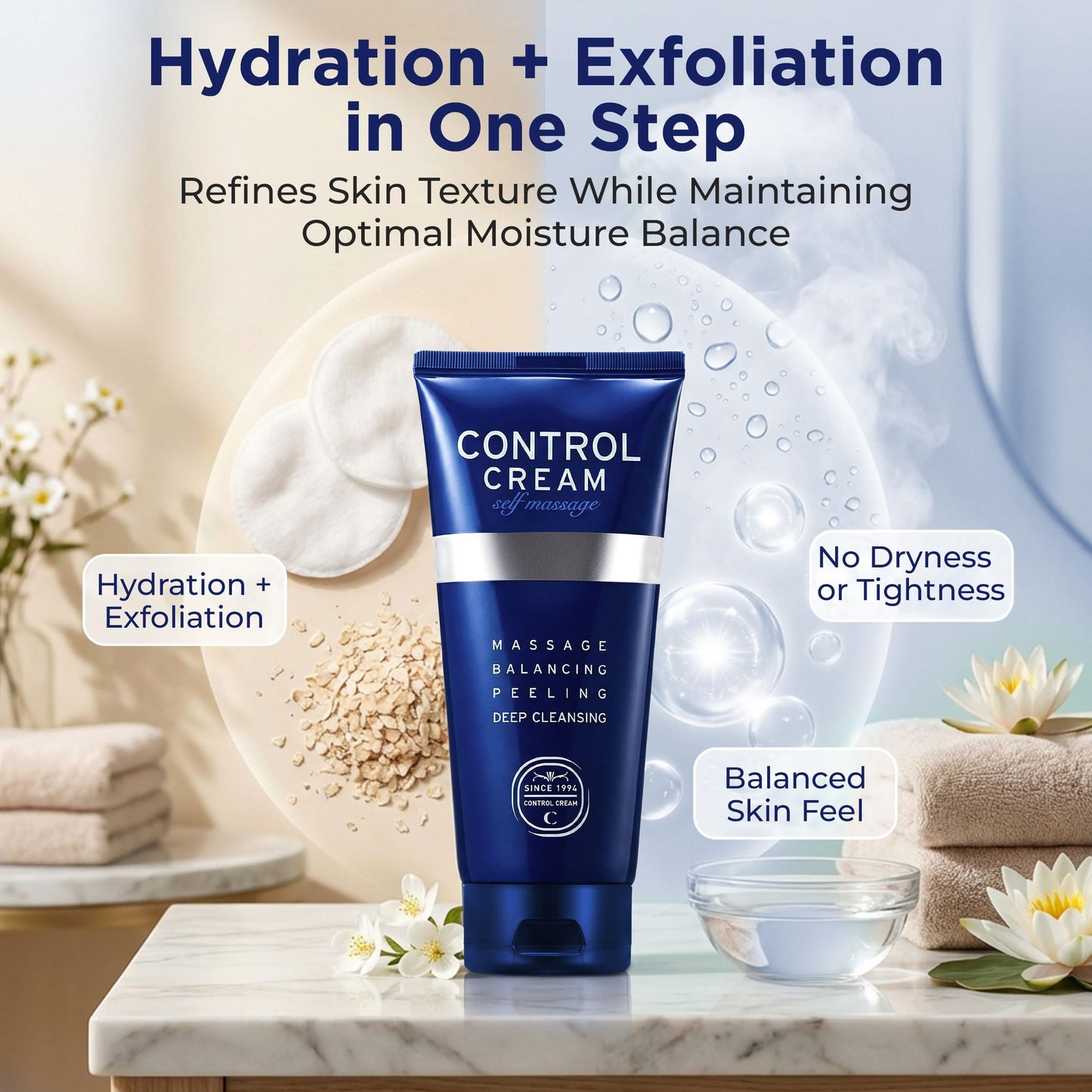 CHARMZONE Control Cream | Korean Face & Body Massage Cream for Gentle Exfoliation, Sebum & Pore Care, Deep Hydration, Smooth Radiant Skin, Professional K-Beauty Self-Massage | 5.07 oz