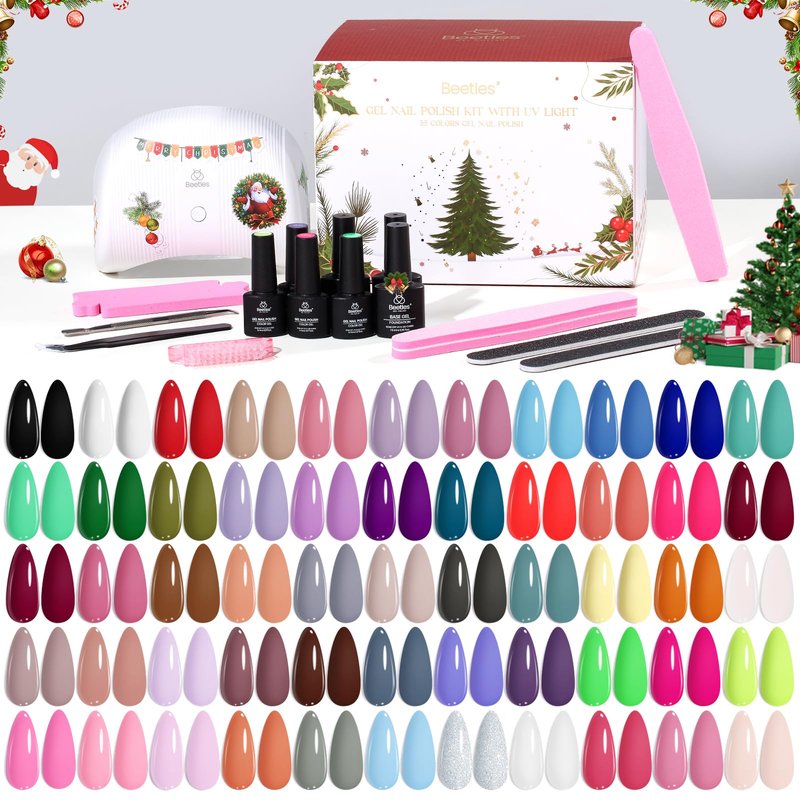 Beetles 80 Pcs Christmas Gel Nail Polish Kit with U V Light - 55 Color Gel Nail Kit Gifts for Women Soak Off Color Enchantment Winter Red Nails Art Home DIY Salon Beginners Manicure Set