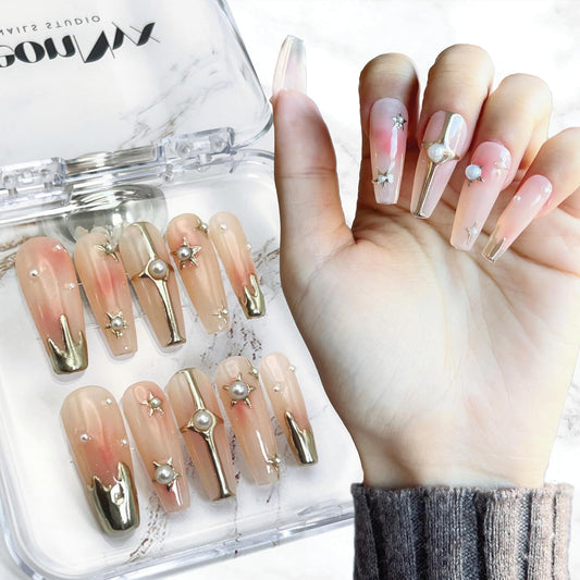 Blossom Burst Luxury Handmade Press On Nails Kit - Reusable 3D Acrylic Nails with Glue