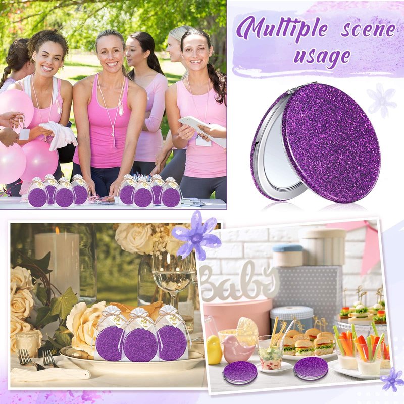 Chunful 30 Sets Compact Magnifying Mirrors Gifts with Thank You Card and Rope Quinceanera Party Favors for Guests Bridal Shower Wedding Souvenir Bridesmaids Mother's Day(Purple)