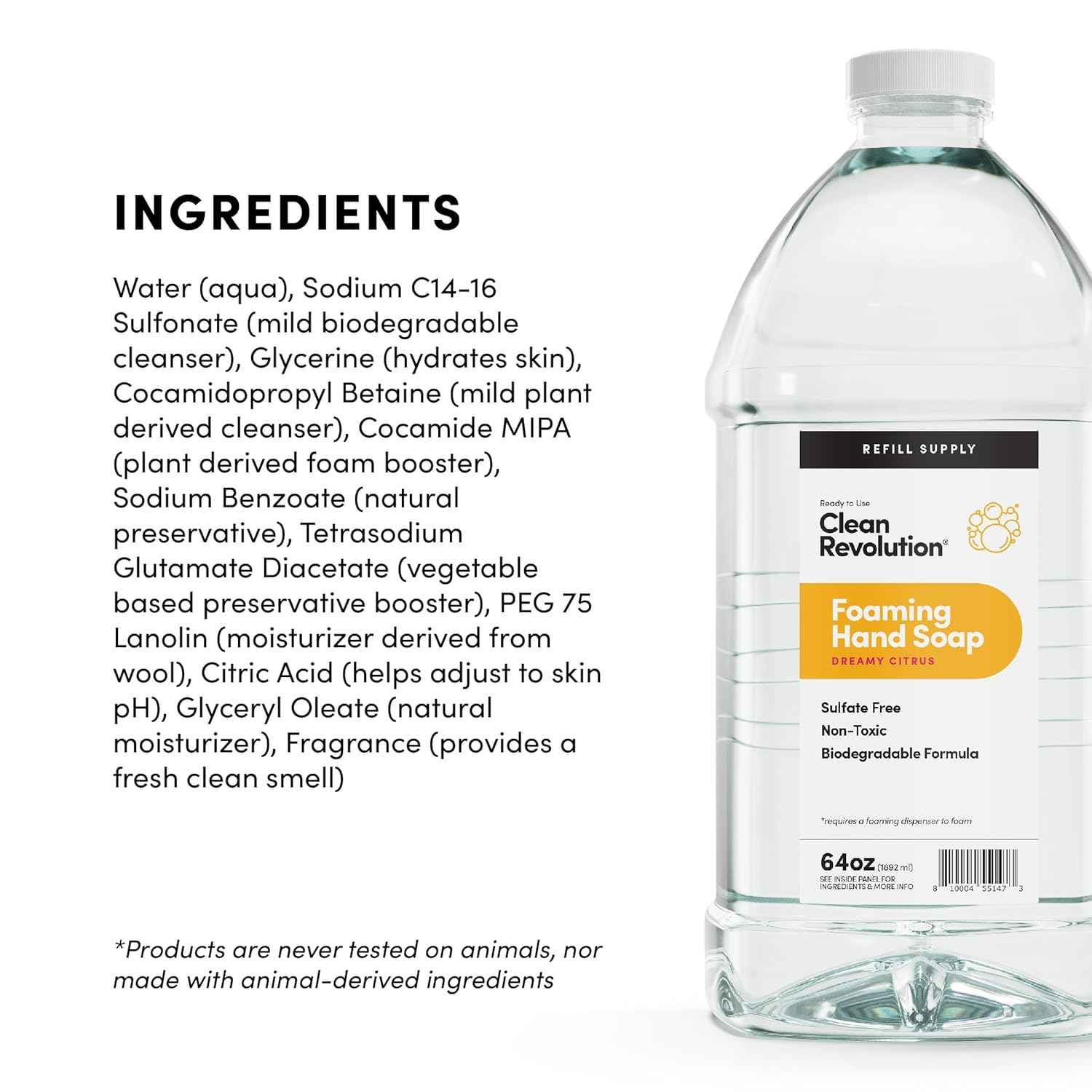 Foaming Hand Soap Refill - Dreamy Citrus, 64 Fl Oz (Pack of 2) - Clean Revolution