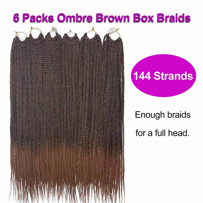 1B/30 Goddess Box Braid Crochet Hair 24 Inch T30 Ombre Brown Crochet Box Braids Pre Looped braid Hair for Black Women Soft 6 Packs 144 Strands Chicmoi (T30, 24 inch 6 pack)
