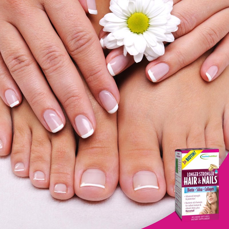 Applied Nutrition Longer Stronger Hair & Nails - 60 Liquid Soft-Gels, Pack of 2 - Biotin, Silica & Collagen - 60 Servings