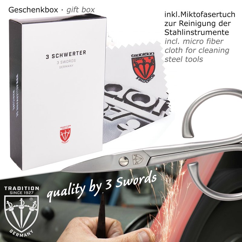 3 Swords Germany - brand quality 3 piece stainless steel INOX manicure pedicure grooming kit set for professional finger & toe nail care scissors file tweezers genuine leather case in gift box (03874)