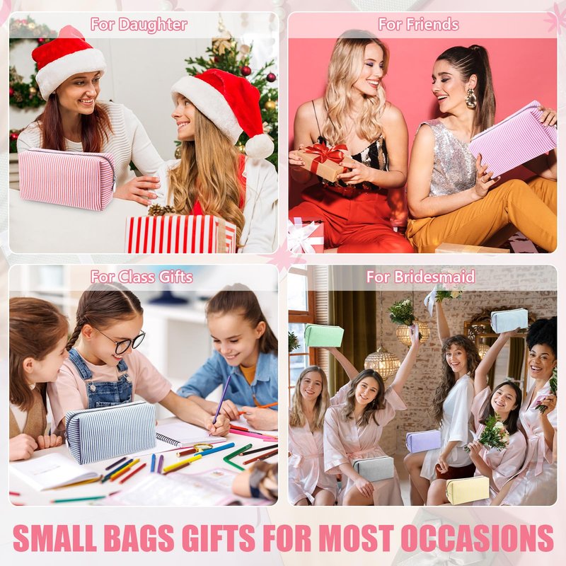Giesiery 8 Pcs Seersucker Makeup Bags Striped Cosmetic Bags Bulk Organizer for Women Preppy Travel Toiletry Pouch for Wedding Bridesmaid Gifts (Mixed Color, Medium)