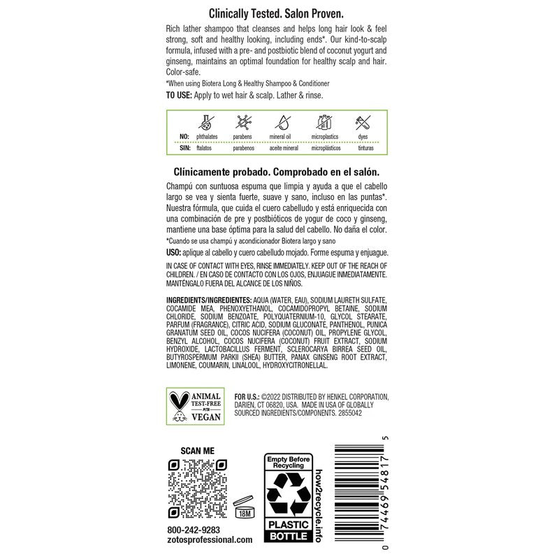 Biotera Strengthening Shampoo for Long, Growing Hair - Strengthens & Reduces Breakage with Coconut & Pomegranate Oil, Enhances Shine & Softness, Color-Safe, Vegan, 32 Fl Oz