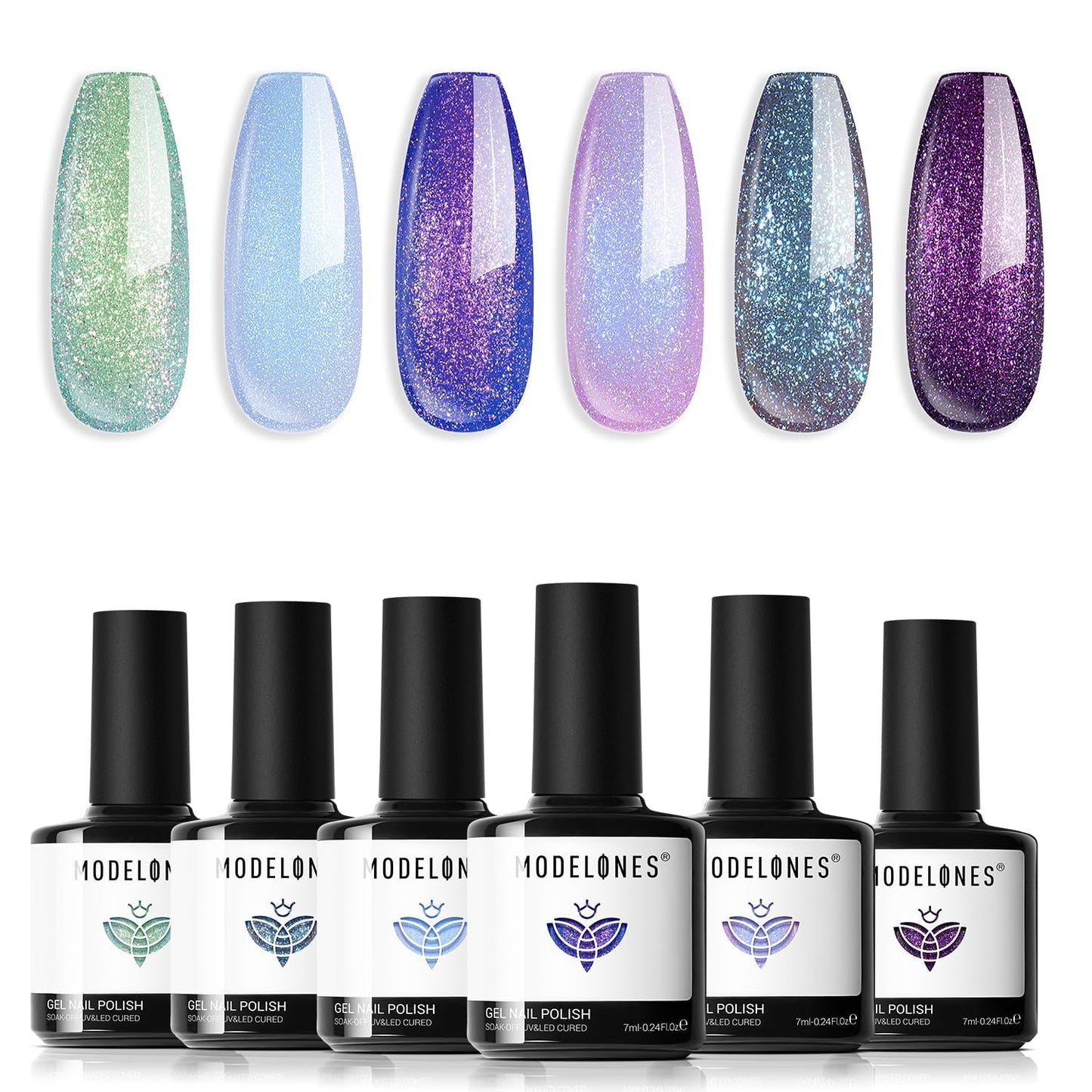 Chameleon Gel Nail Polish Set - 6 Colors + Silver Cat Eye & Jelly Gel Polish