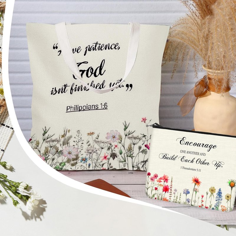 Christian Tote Bags & Makeup Bags Set - 20 Pcs Bible Verse Gifts for Women | Classic Design