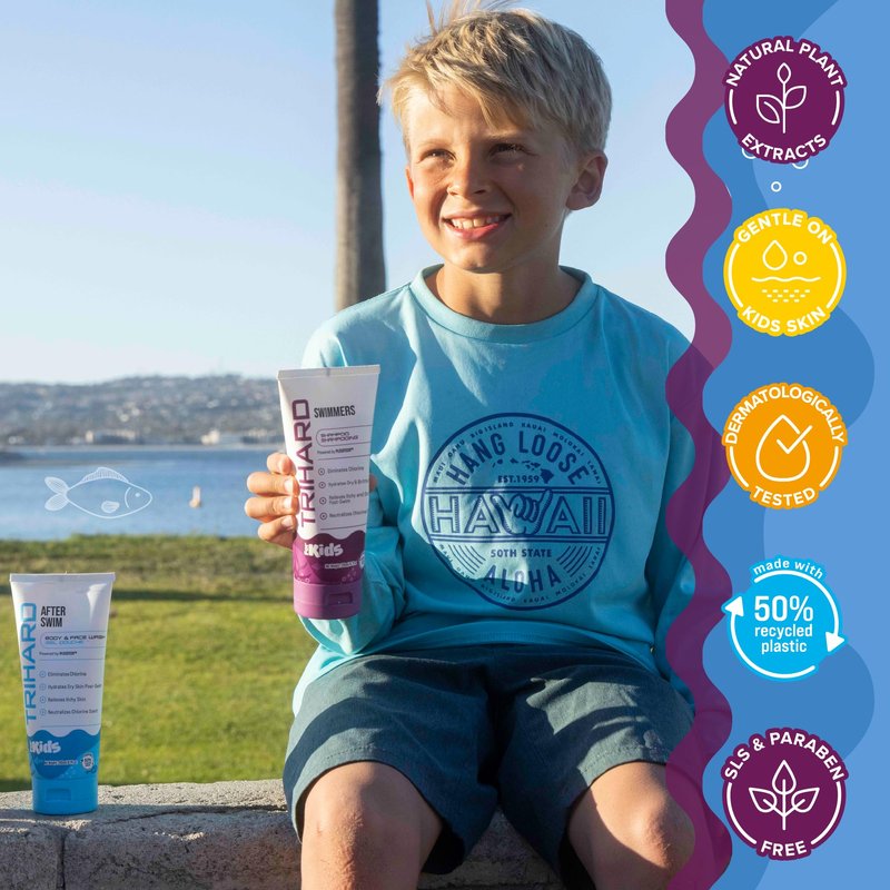 TRIHARD Kids Chlorine Removal Kit, Shampoo, Face and Body Wash Set for Children’s Hair and Skin, Gentle Post-Swim Cleanser for Pool & Ocean