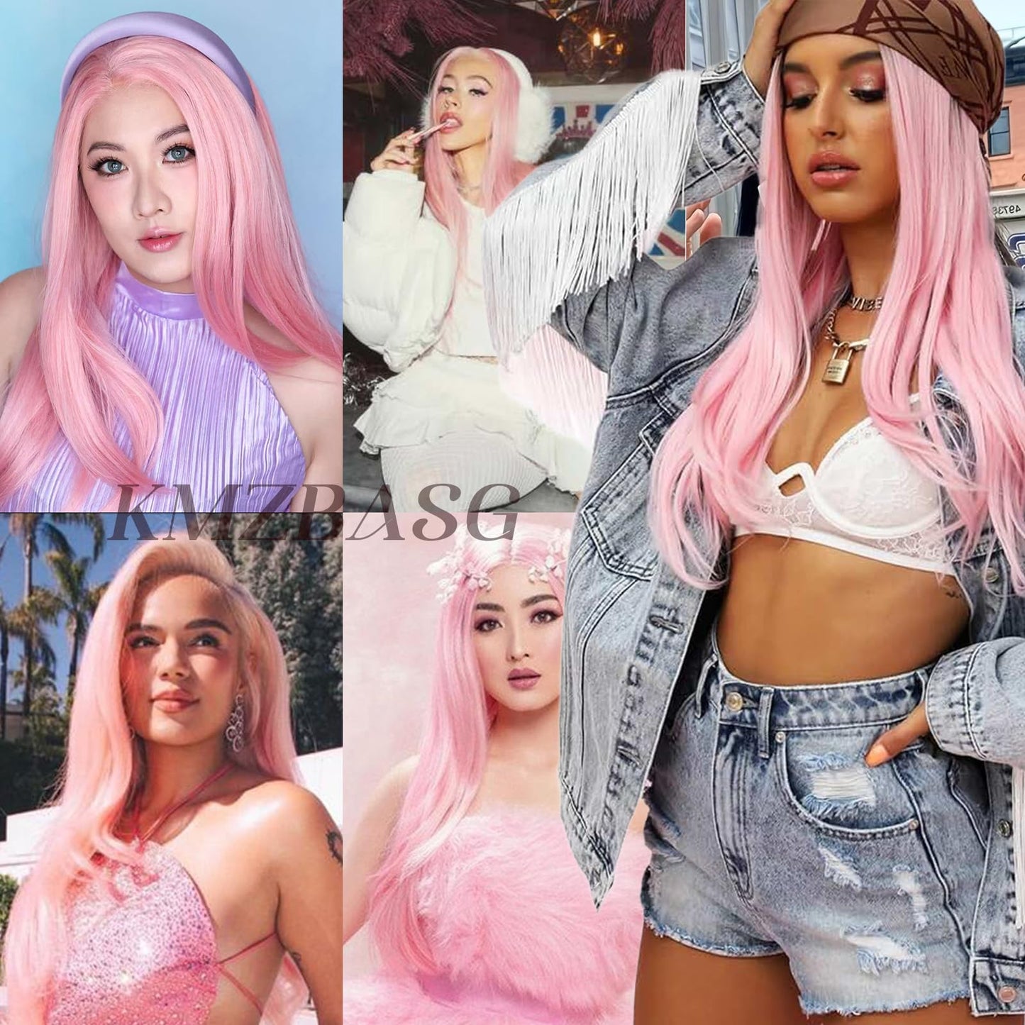 Kmzbasg Light Pink Lace Front Wig for Women Pre-Plucked Pre Cut Glueless Long Straight Layered Synthetic Ready to Wear Wig 4x6 HD Lace for Girls Party Cosplay and Daily Use 26 Inch