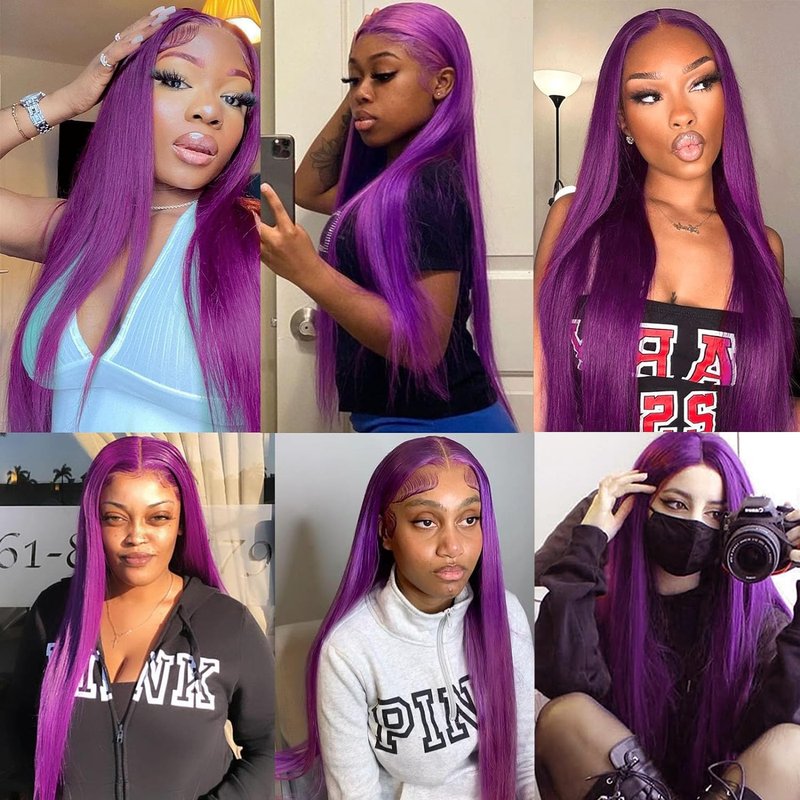 Lezaxiu Purple Lace Front Wigs Long Straight Glueless Dark Purple Wigs Pre Plucked Ready to Wear Wigs Heat Resistant Synthetic Lace Front Wig for Black Women Natural Hairline
