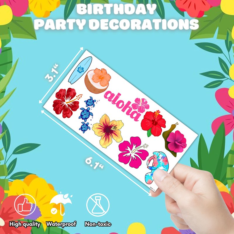 Hibiscus Temporary Tattoos for Kids & Adults - 10 Sheets 100 PCS Hawaiian Tropical Flowers Party Favors, Luau Birthday Decorations Supplies, Cute Waterproof Fake Tattoos