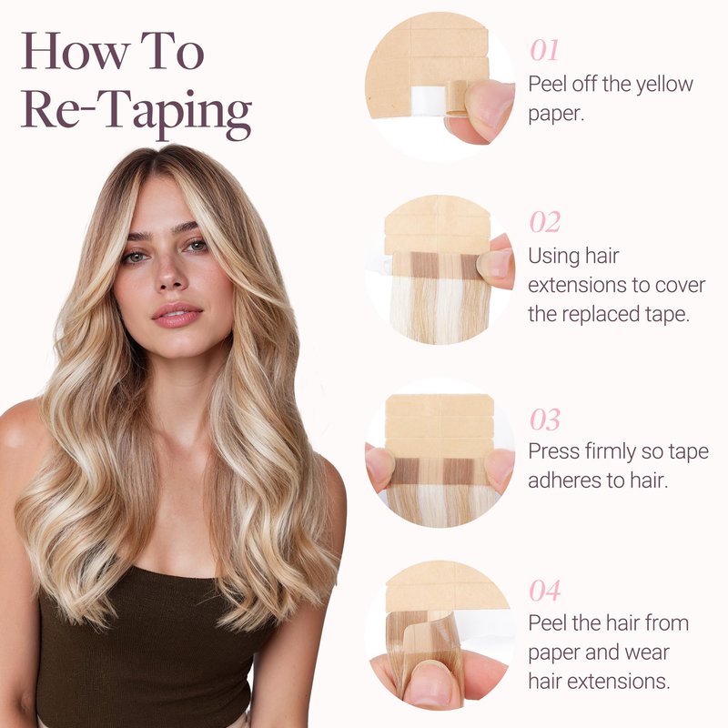 GOO GOO Tape in Human Hair Extensions Remy Invisible No Shedding Waterproof Tape Soft Silky Reusable for Daily Wear, 16/22 Light Blonde Highlighted Golden Blonde, 18inch 50g 20pcs