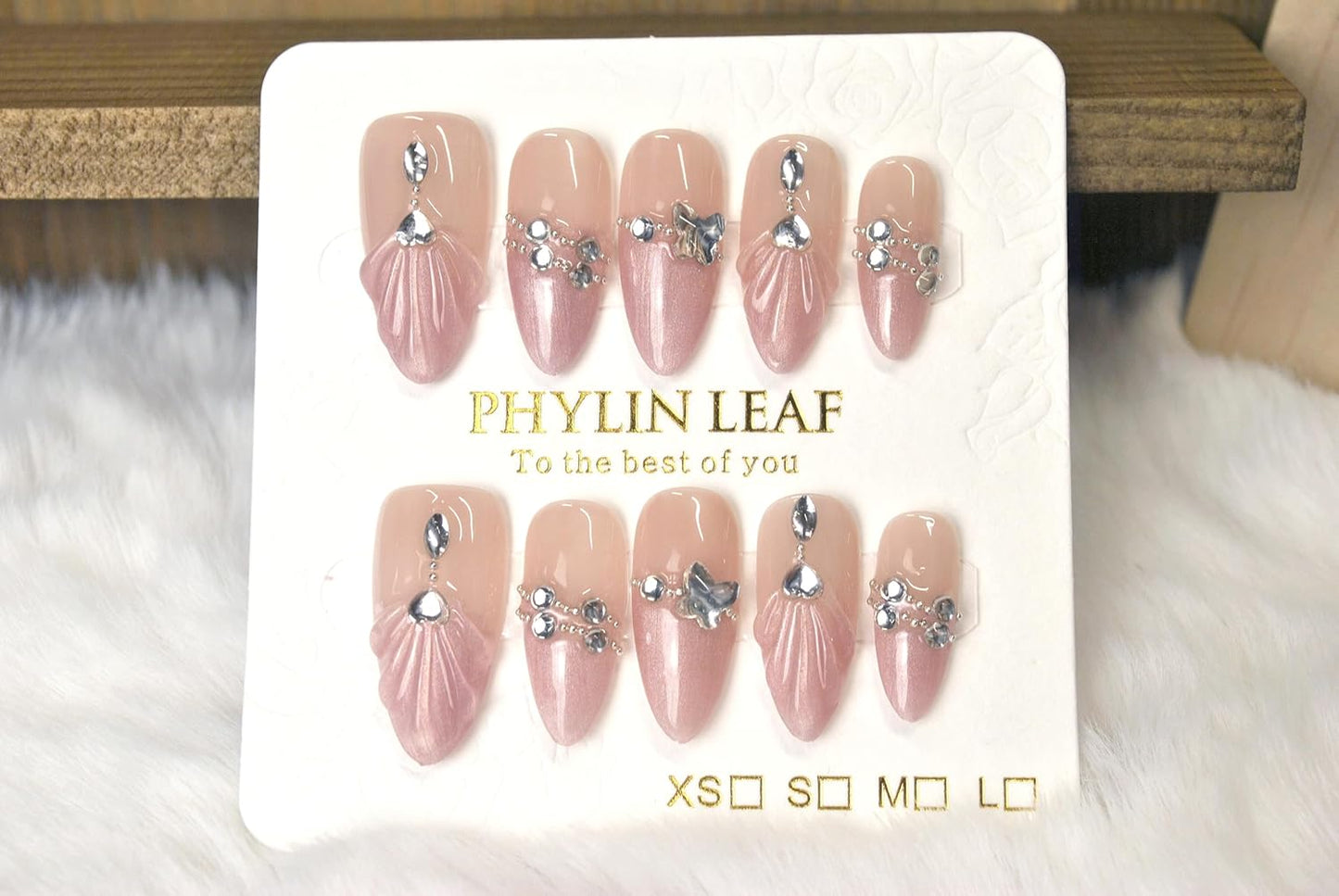 3D Sea Shell Press-On Nails - Handmade Medium Almond Beach Nail Art with Butterflies (L Size)