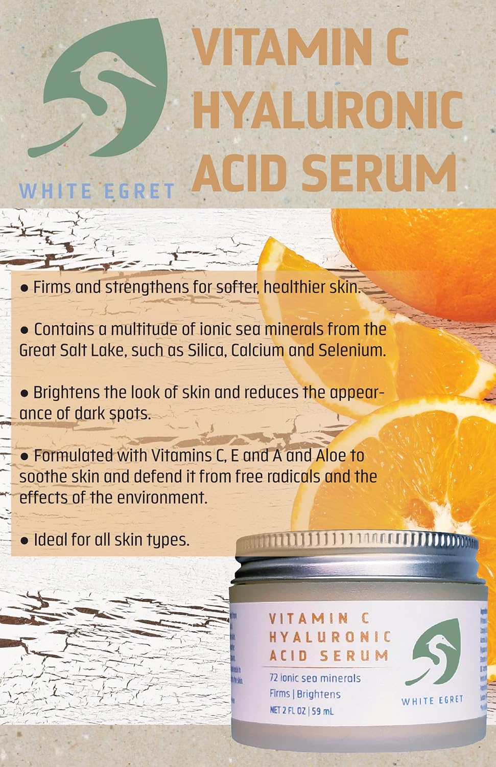 Vitamin C Hyaluronic Acid Cream - Hydrating Skincare, 2 Ounce