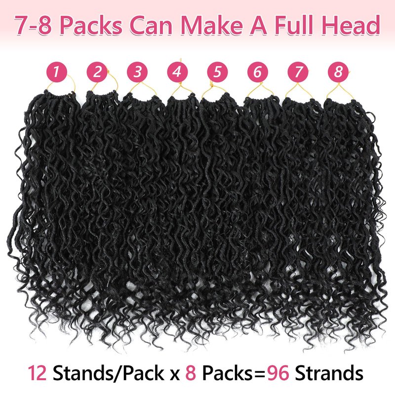 8 Packs Boho Faux Locs Crochet Hair Pre-looped 14 Inch Crochet Goddess Locs with Curly Ends for Black Women Black Boho River Locs Crochet Hair