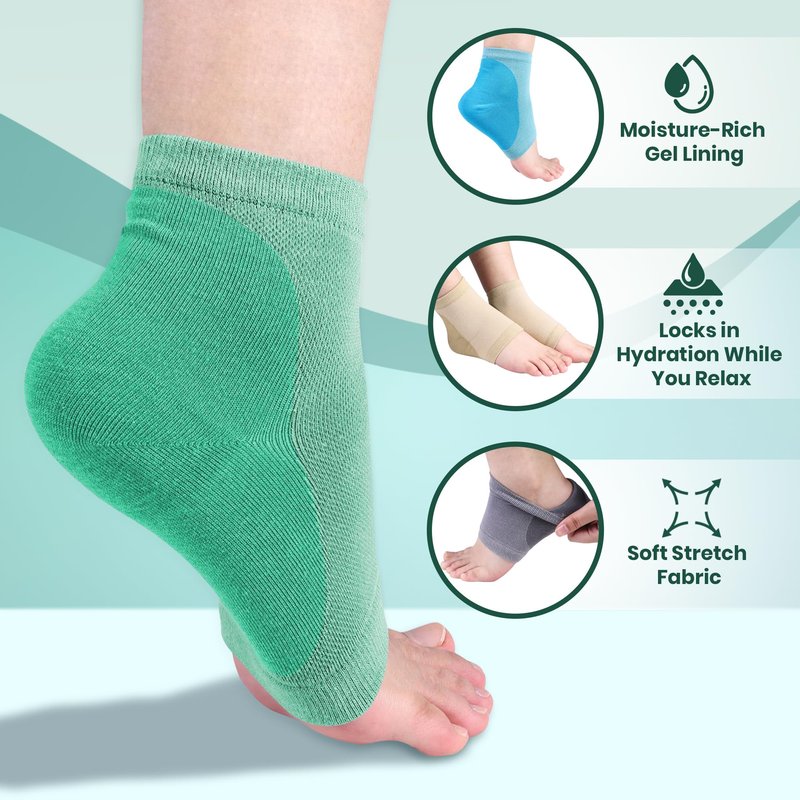 Moisturizing Socks for Dry Cracked Heel Treatment, 4-Pack Gel Heel Socks, Foot Care Spa & Pedicure Socks – Gifts for Women - Silicone Socks for Cracked Feet Repair & Overnight Hydration