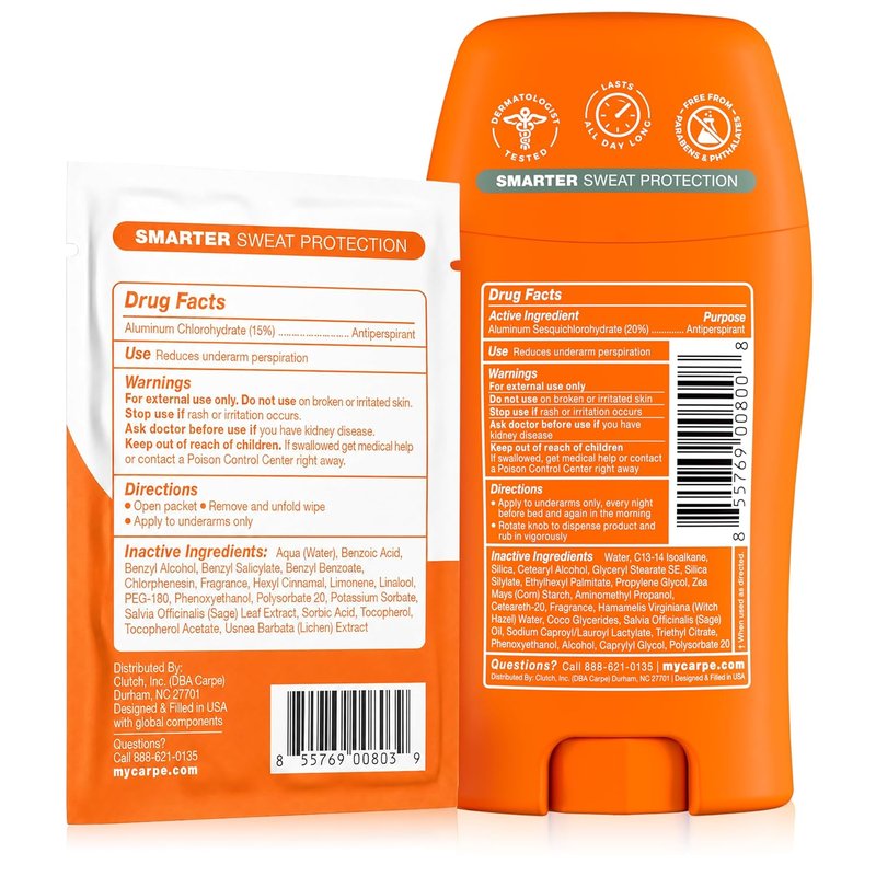 Carpe Antiperspirant Wipes - Clinical Strength Underarm & On-The-Go Sweat Control | 15 Individual Wipes for Hyperhidrosis