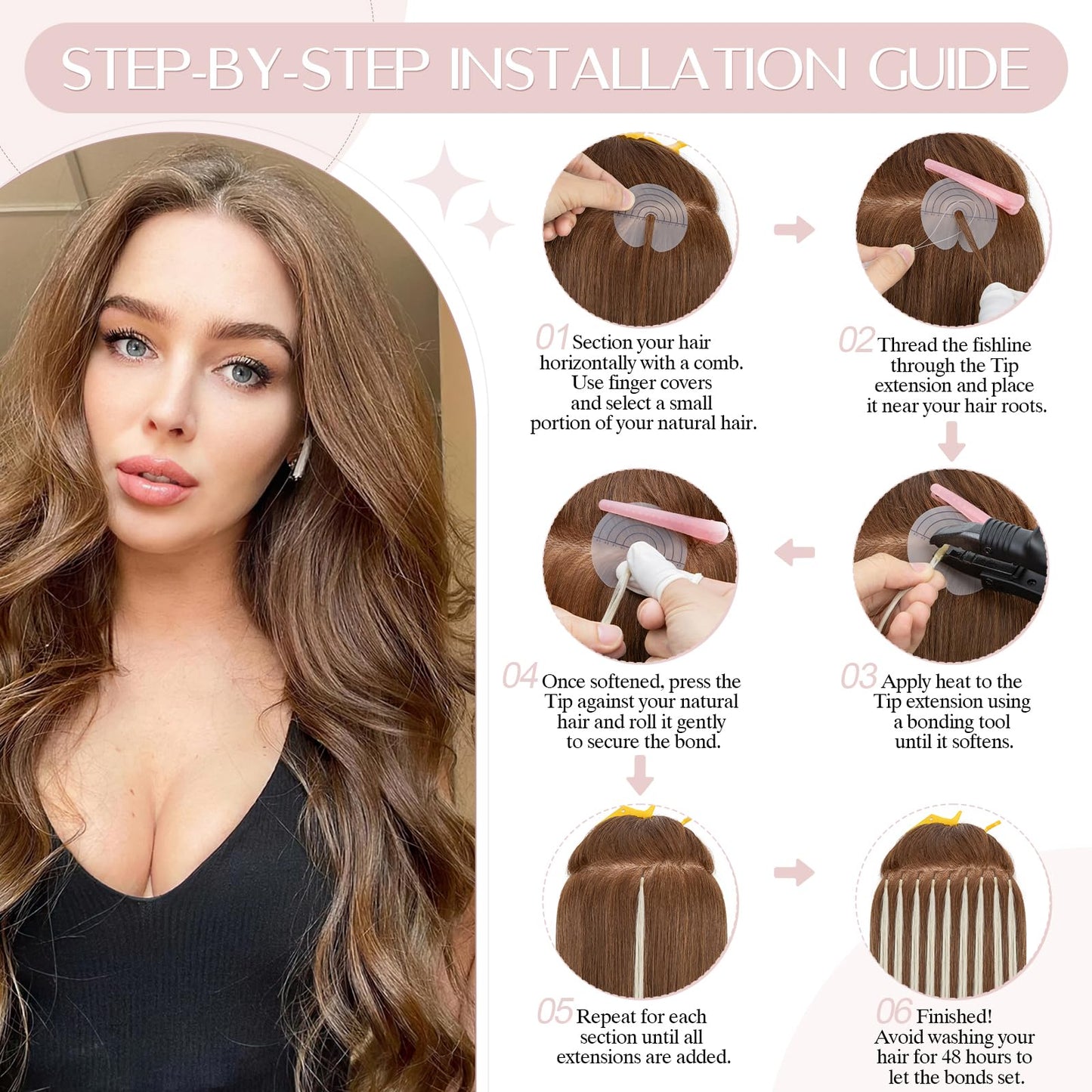 SEGO U Tip Hair Extensions Human Hair, Keratin Bonded & Loop Hair Extensions, K Tip Hot Fusion for Silky Straight Highlights, 1g per Strand, 50 Strands/50g, 16" Medium Brown