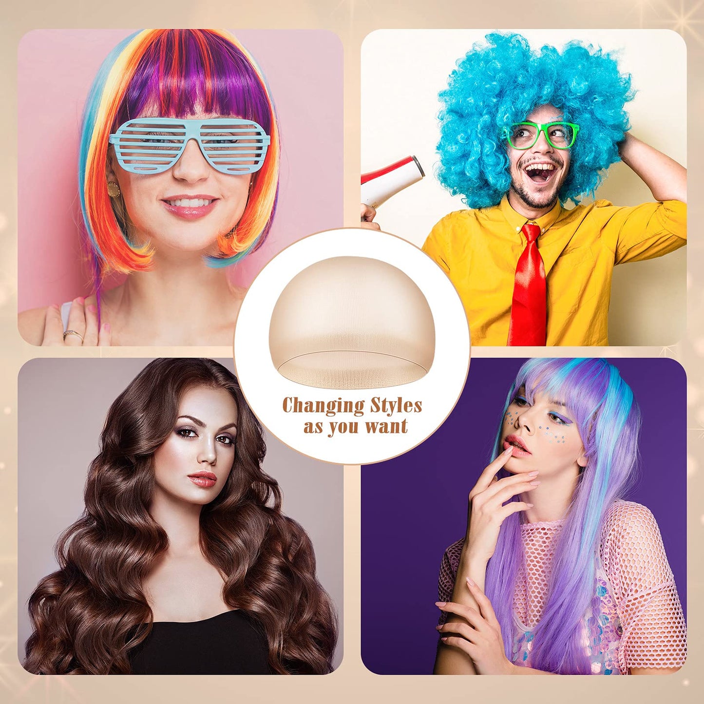 Waydress 100 Pcs Wig Cap Elastic Medium Nylon Stocking Caps Stretchy Stocking Wig Caps Secure Your Hair, Lightweight, Breathable (Beige)