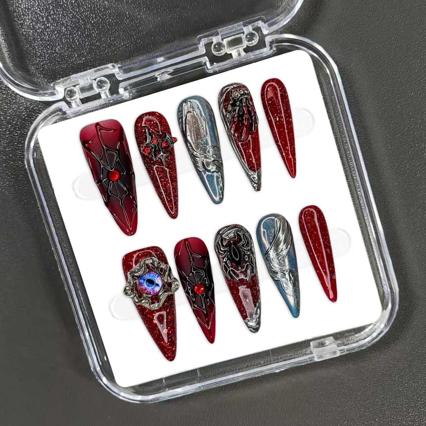 Christmas Press-On Nails - Short Square Gel Full Cover with Reindeer & Santa Designs