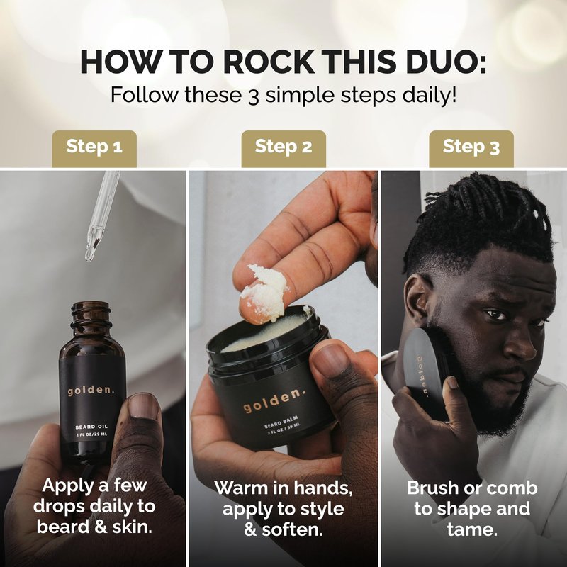 Golden Grooming Beard Travel Kit for Men - TSA Friendly 4-Piece Grooming Set - Natural Beard Growth Oil & Balm Travel Essentials - Shea Butter Softener for Black Men