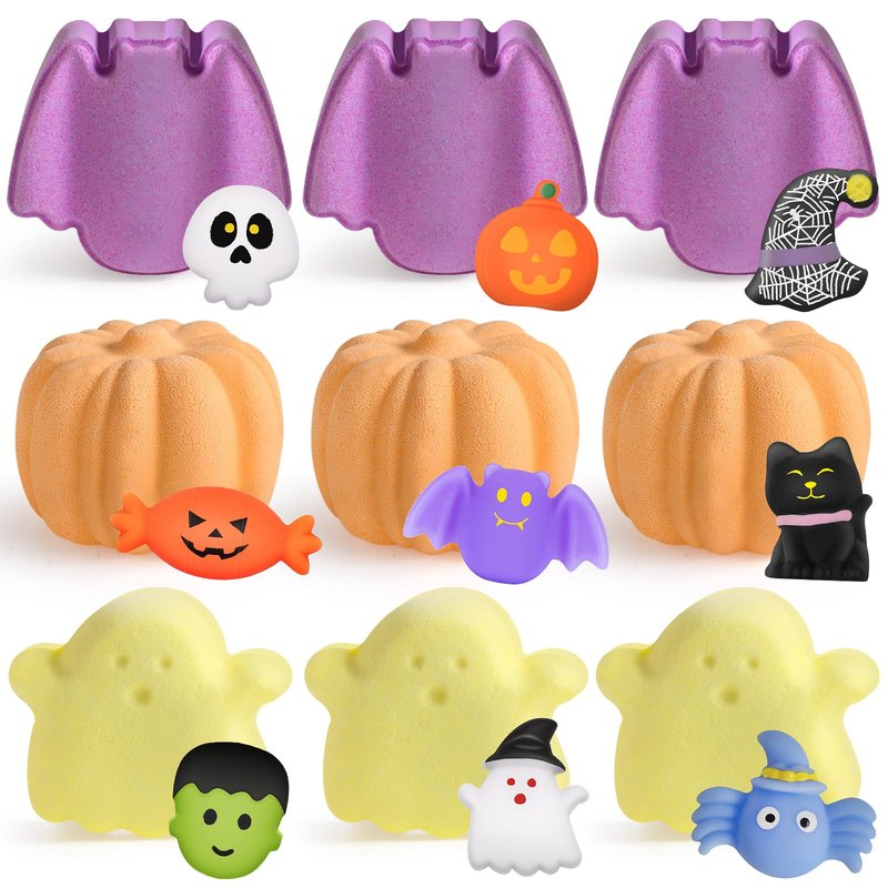 9 Pack Halloween Bath Bombs with Halloween Toys Inside, Halloween Gifts for Kids, Bath Bombs for Kids with Surprise Inside for Girls Boys Halloween Treat Bags Halloween Basket Halloween Party Favors
