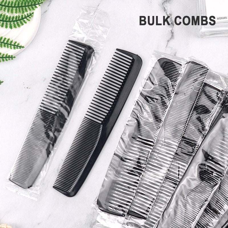 Gisdo Combs in Bulk Individually Wrapped, 300 Pack Black Plastic Double Tooth Hair Pocket Comb for Homeless, Charity, Care Pack