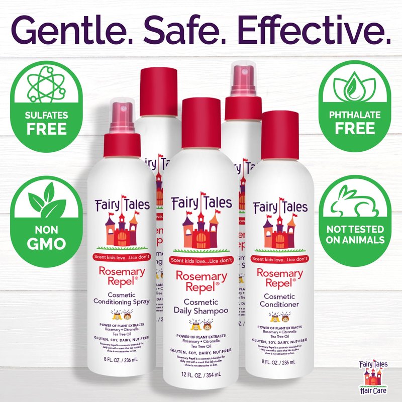 Fairy Tales Rosemary Repel Daily Kids Shampoo, 12 fl oz., Conditioner, 8 fl oz. & Conditioning Spray, 8 fl oz. Star Trio– Kids Like the Smell, Lice Do Not