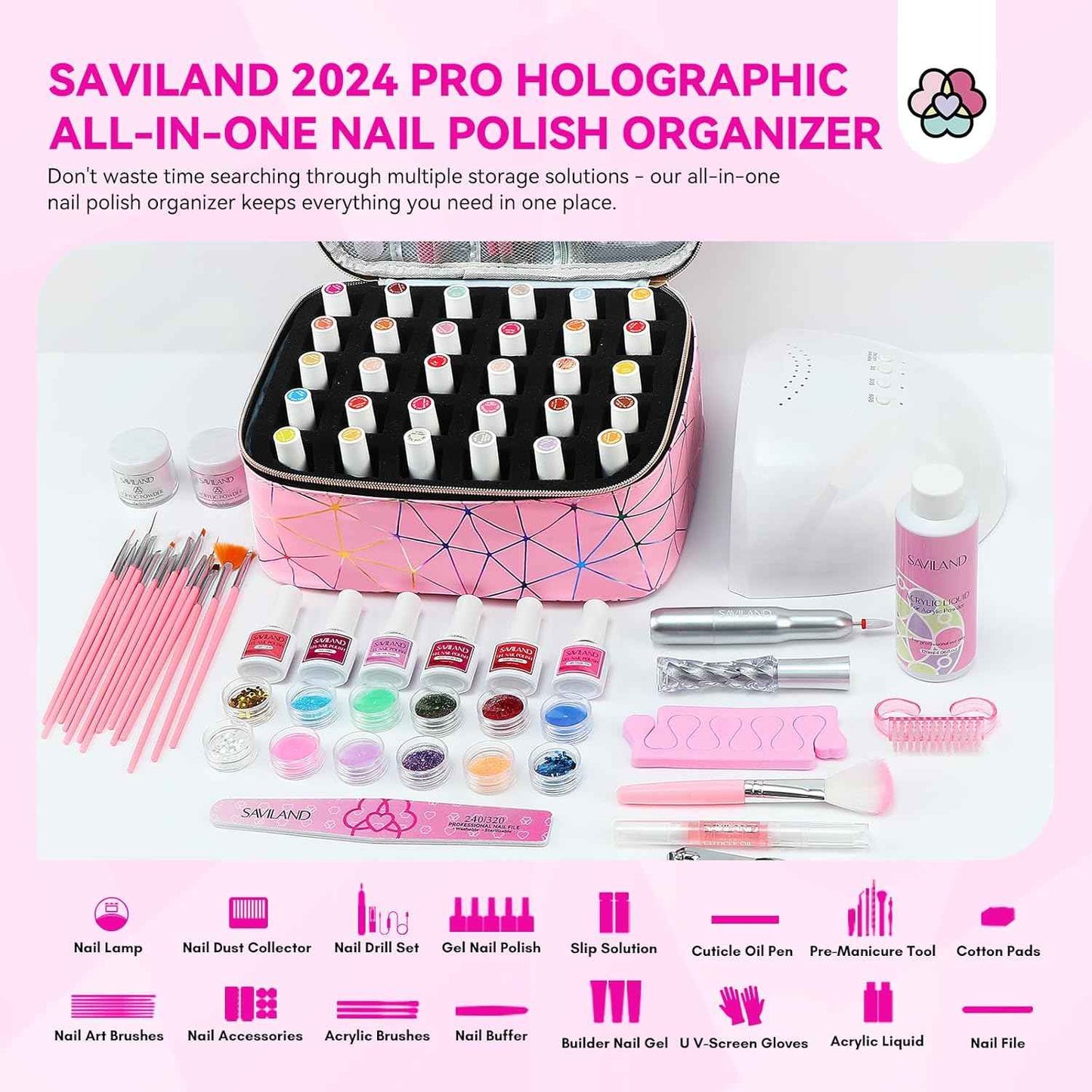 Nail Art Supplies Kit with 12 Color Nail Polish Pens & PU Leather Organizer Bag - Includes Nail Lamp & Manicure Tools