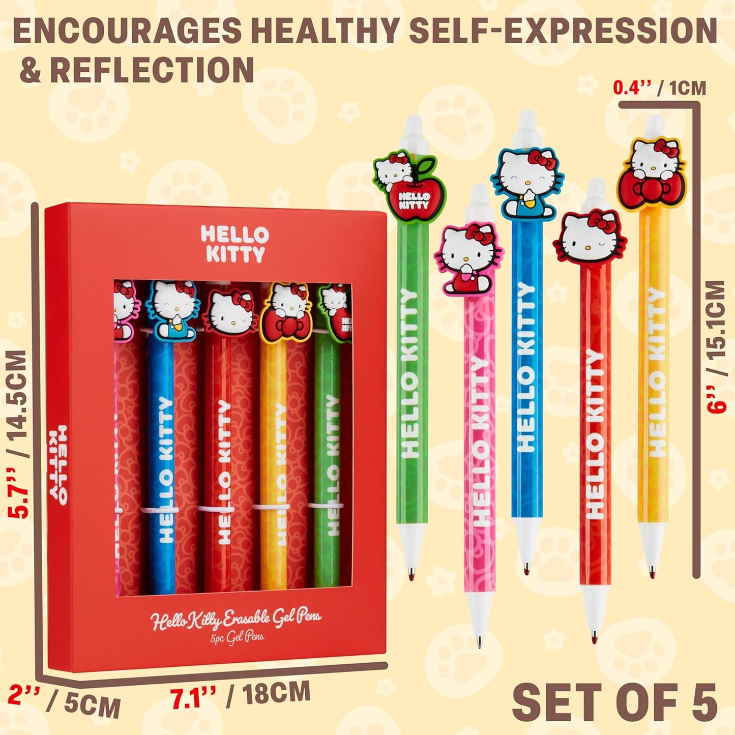 Hello Kitty Erasable Gel Ink Pens Set - 5 Cute Writing Pens for Kids | Kawaii Journaling Supplies